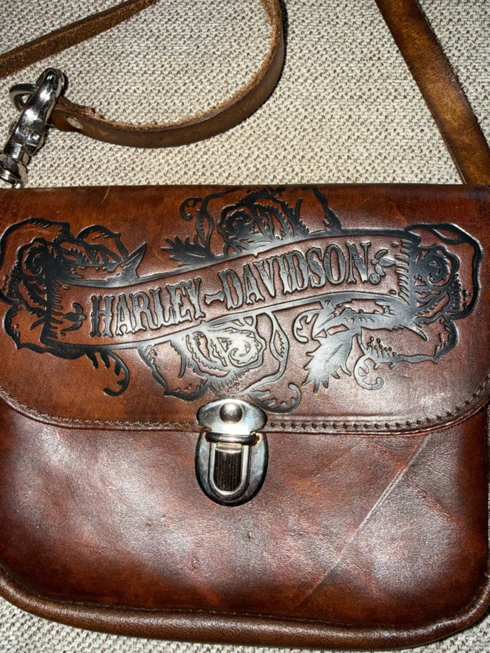 Harley‑Davidson Dark Brown Leather Embossed Crossbody - Picture 4 of 11